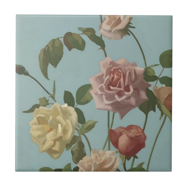 Vintage Tea Rose and Blush Roses Ceramic Tile (Front)
