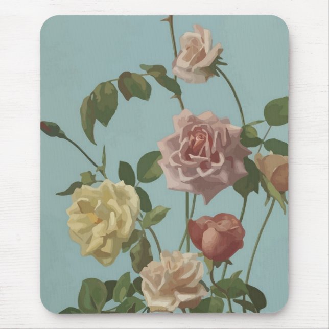 Vintage Tea Rose and Blush Roses Mouse Pad (Front)
