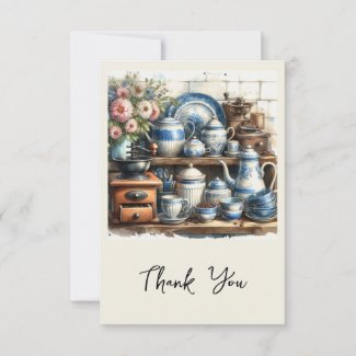 Vintage Tea Set on Shelf Thank You Card