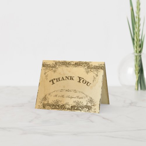 Vintage Tea Stained Parchment Art Thank You Note 