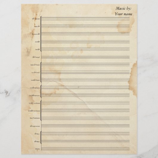 Vintage Tea Stained Sheet Music Brass Band (Front)