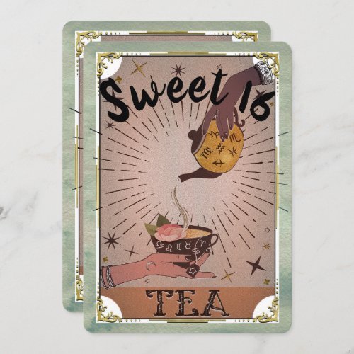 Vintage Tea Tarot Witchy Kettle Sweet 16 Party Invitation