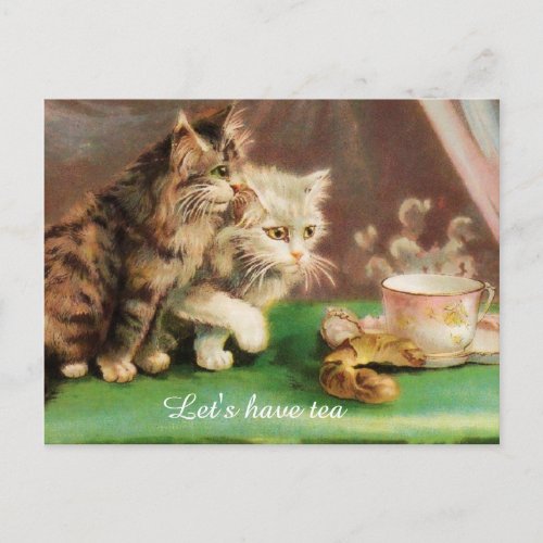 Vintage tea time cats custom postcard