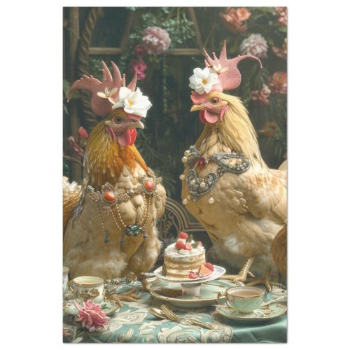 Vintage Tea Time Chickens Decoupage Tissue Paper