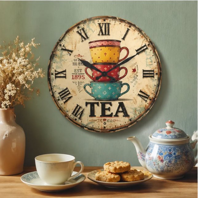 Vintage Tea Time  Large Clock (Creator Uploaded)