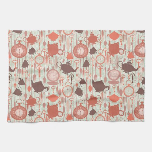 Vintage Tea Time Pattern Kitchen Towel