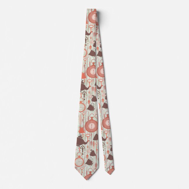 Vintage Tea Time Pattern Neck Tie (Front)