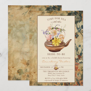 Vintage Tea   Watercolor Floral Bridal Shower Invitation
