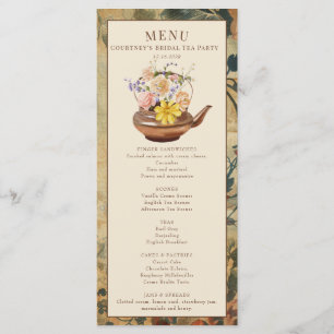 Vintage Tea Watercolor Floral Bridal Shower Menu