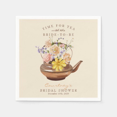 Vintage Tea  Watercolor Floral Bridal Shower Napkins