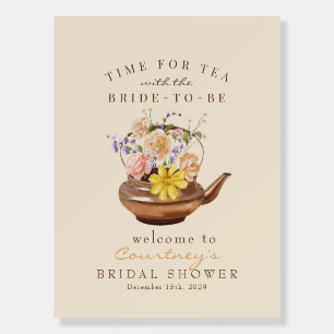 Vintage Tea Watercolor Floral Welcome Sign