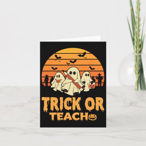 Vintage Teacher Halloween Retro Trick Or Teach Flo Card