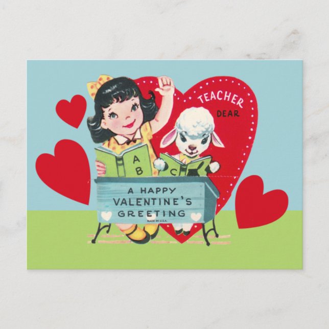 Vintage Teacher Valentine Holiday Postcard (Front)