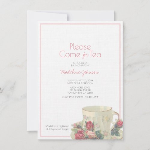 vintage teacup BABY SHOWER elegant pink Invitation