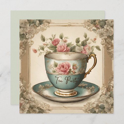 Vintage TeaCup Floral Bridal Shower Tea Party  Invitation