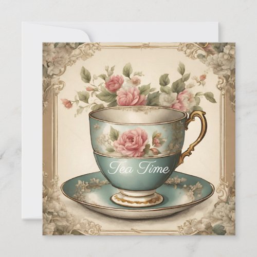 Vintage TeaCup Floral Bridal Shower Tea Party  Invitation