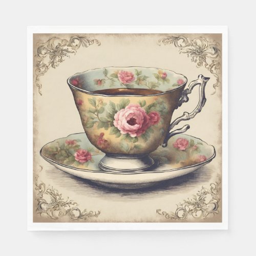 Vintage TeaCup Floral Bridal Shower Tea Party  Napkins