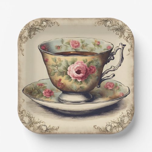 Vintage TeaCup Floral Bridal Shower Tea Party  Paper Plates