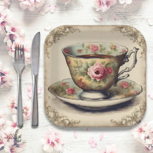Vintage TeaCup Floral Bridal Shower Tea Party Paper Plates