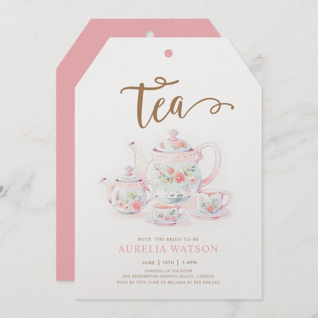 Vintage Teacup Floral Tea  Invitation (Front/Back)