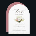 Vintage Teacup Floral Tea Party Invitation<br><div class="desc">Elegant vintage inspired,  tea party invitation. Features,  delicate art deco border and floral adorned teacup. Elegant soft beige typography design style template with coordinating solid dusty rose color backing.</div>