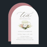 Vintage Teacup Floral Tea Party Invitation<br><div class="desc">Elegant vintage inspired,  tea party invitation. Features,  delicate art deco border and floral adorned teacup. Elegant soft beige typography design style template with coordinating solid dusty rose color backing.</div>