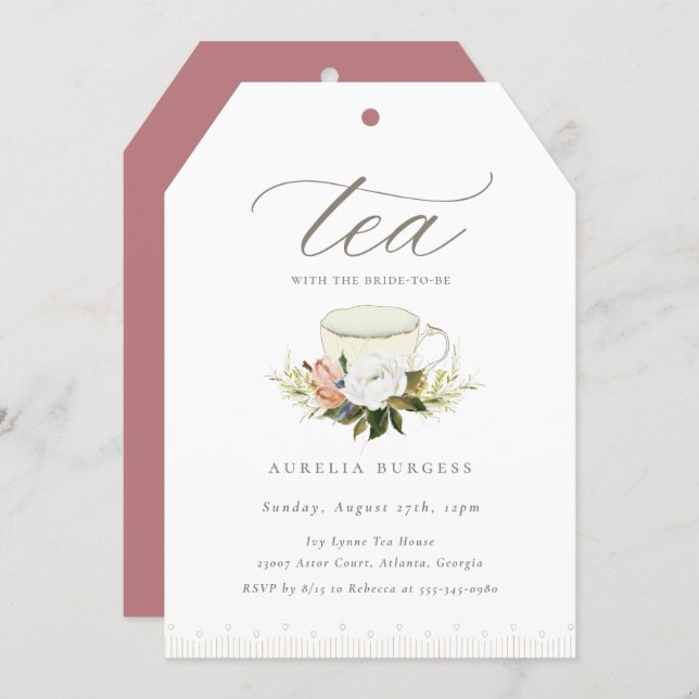 Vintage Teacup Floral Tea Party Invitation (Front/Back)