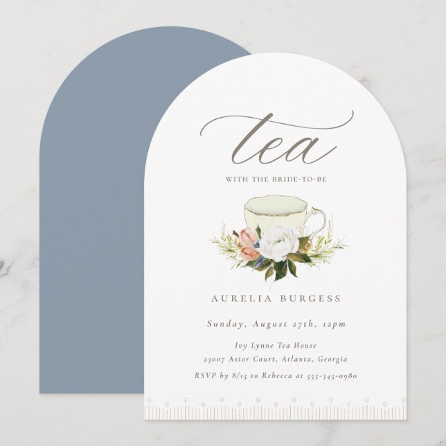Vintage Teacup Floral Tea Party Invitation (Front/Back)