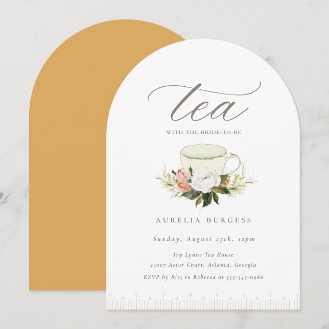 Vintage Teacup Floral Tea Party Invitation (Front/Back)