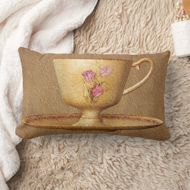 Vintage Teacup  Lumbar Pillow (Blanket)