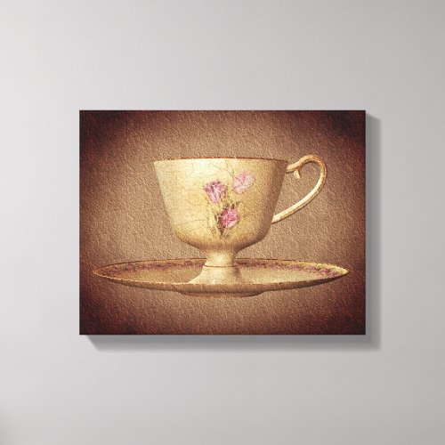 Vintage Teacup On Aged Paper Art Canvas Print