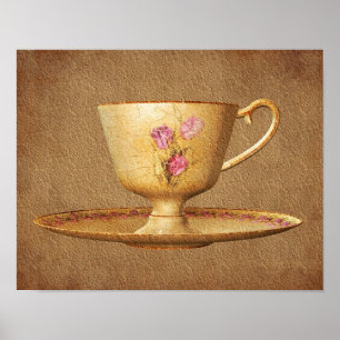 Vintage Teacup On Aged Paper Art Poster