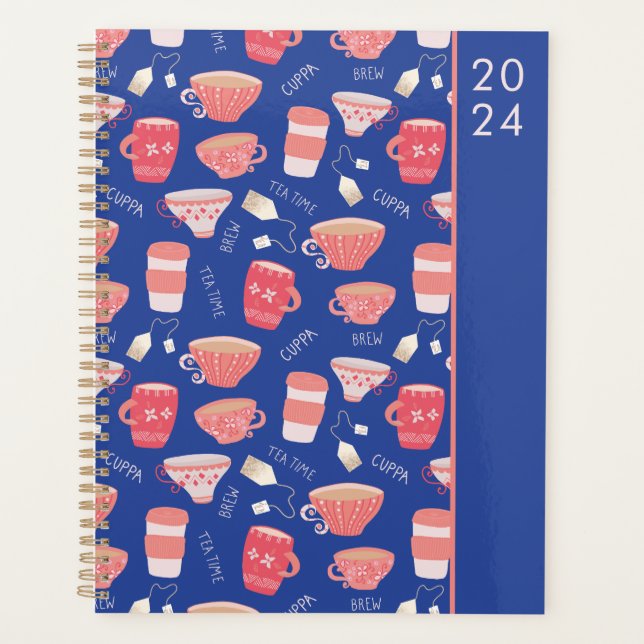 Vintage Teacup Peach Pattern Planner (Front)