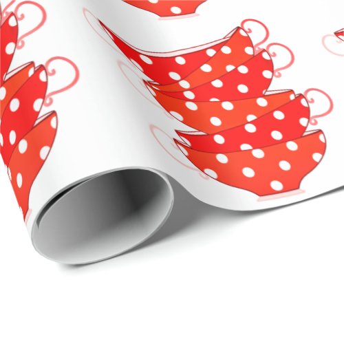 Vintage teacup polka dot red white cute wrapping paper