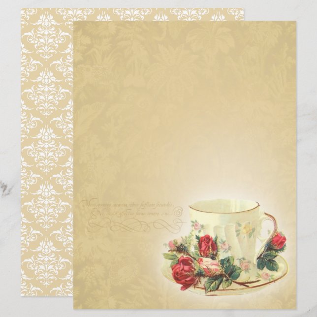 Vintage Teacup Scrapbook Paper - Marple Hall (Front/Back)