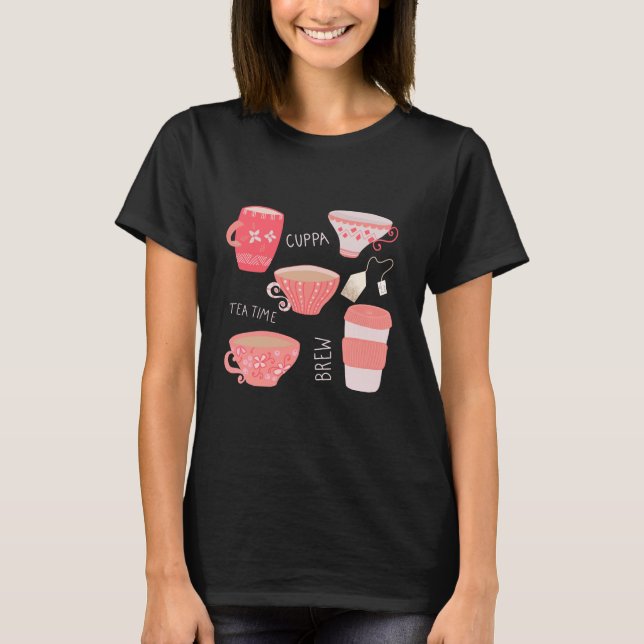 Vintage Teacup Tea Pot illustration T-Shirt (Front)