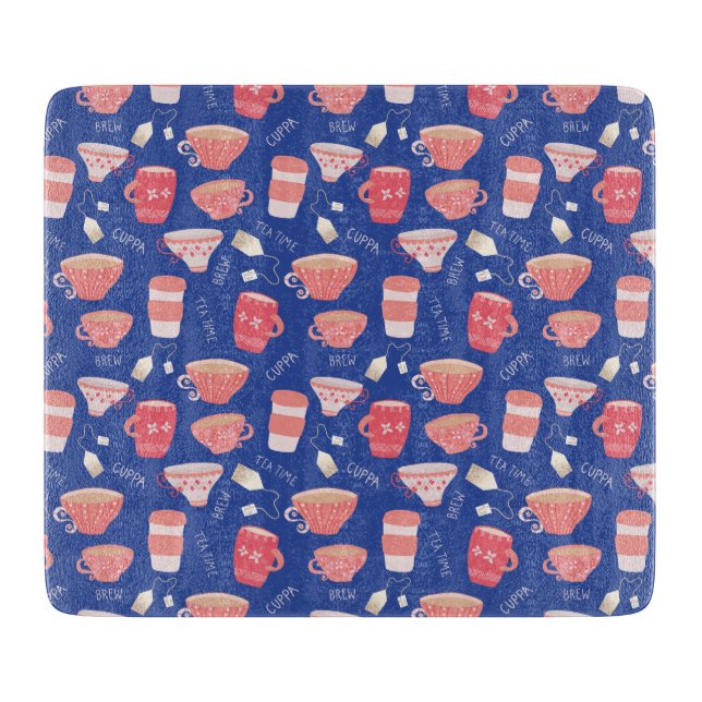 Vintage Teacup Tea Pot pattern Cutting Board (Front)
