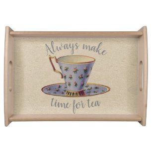 Vintage Teacup Time for Tea Serving Tray