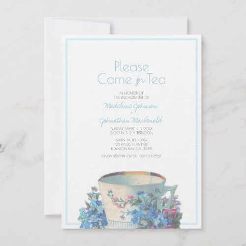 vintage teacup WEDDING SHOWER or engagement blue Invitation