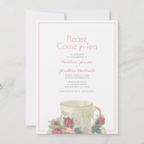 vintage teacup WEDDING SHOWER or engagement pink Invitation