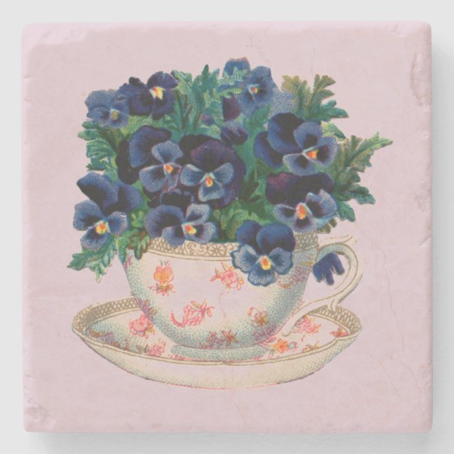 VINTAGE TEACUP WITH FLOWERS STONE COASTER (Front)