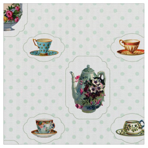 Vintage Teacups and Polka Dots Fabric