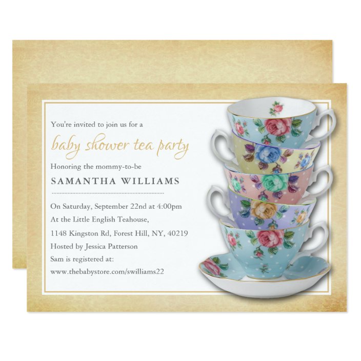 Vintage Teacups Baby Shower Tea Party Invitation Zazzle Com
