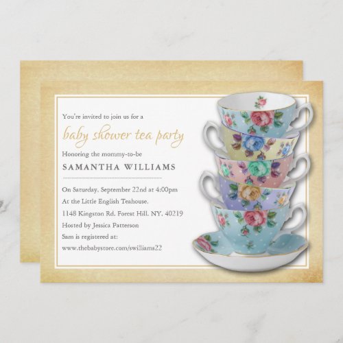 Vintage Teacups Baby Shower Tea Party Invitation