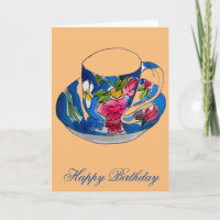 Vintage Teacups birthday watercolour illustration