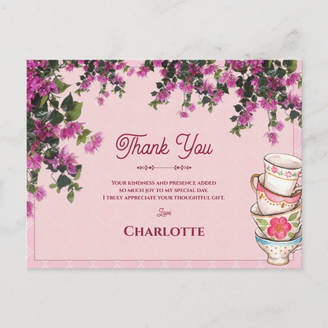 Vintage Teacups Bridal Bridal Shower Thank You Postcard (Front)