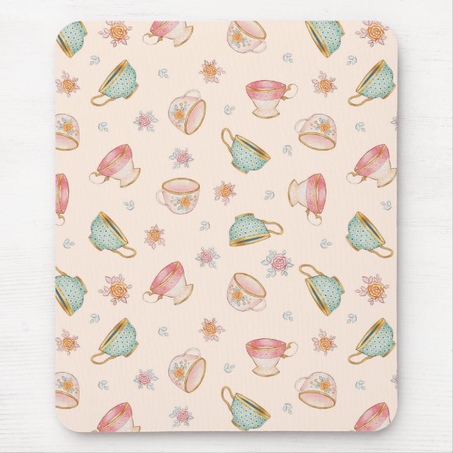 Vintage Teacups (Linen) Pattern – Mouse Pad (Front)