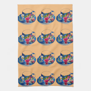 Vintage Teacups original watercolour illustration Towel