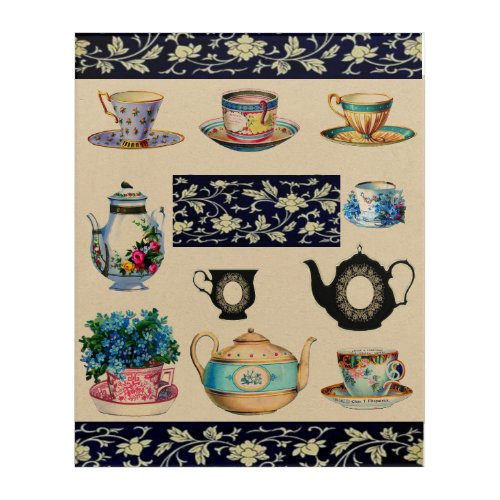 Vintage Teacups Saucers and Teapots Wall Art