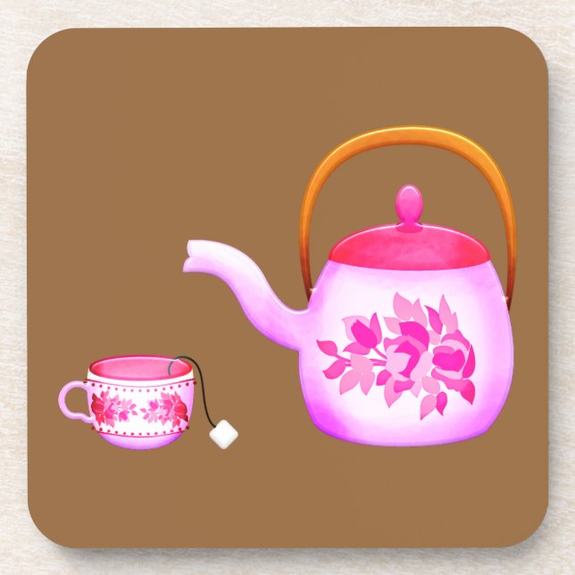 Vintage Teacups teapot illustration Beverage Coaster (Front)